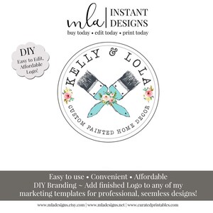Sjabloon schilderij logo, rond DIY-logo - penseel rond logo, DIY-logo, premade-logo, bewerkbaar premade-logo, kwastlogo