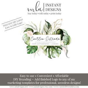Logo tropical bricolage, logo boutique de bricolage - logo tropical modifiable, logo moderne, logo de feuilles de palmier, logo préfabriqué, logo préfabriqué modifiable, feuille d&#39;or
