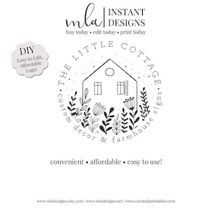DIY Cottage Logo Template, DIY Round Logo -Black White Logo, Logo Stamp, Floral Logo, Premade Logo, Editable Premade Logo, Editable