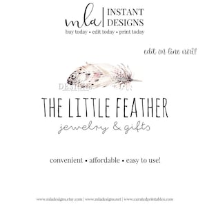 Editable Logo Template, DIY Feather Logo - Simple Logo, Floral Logo, DIY Logo Template, Premade Logo, Editable Premade Logo, Editable Logo