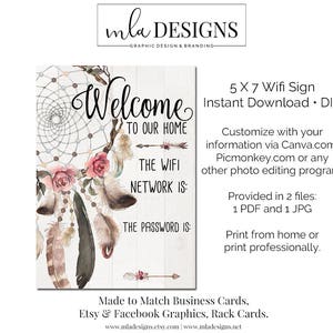 Wifi Password Art,, Printable Art 5 x 7 - Wifi Password Art Print  - Welcome to My Home Wifi Print, Home Decor Poster Floral Art Print