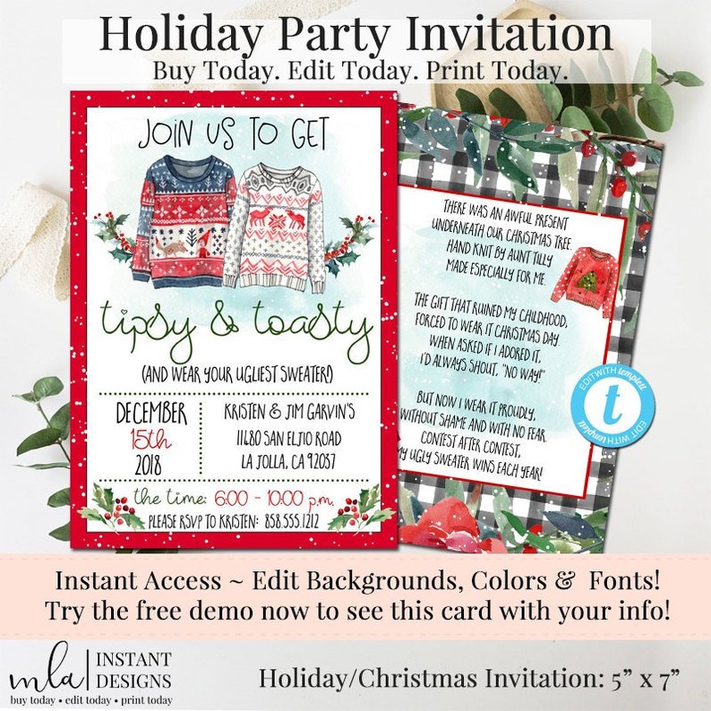Ugly Sweater Invitation Printable Invite Holiday Party - Etsy