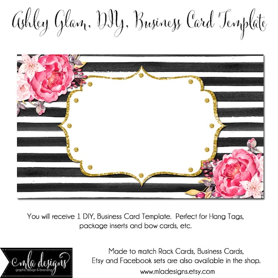 DYI Blank Business Card Template Ashley Glam Made to Match  Sets and  Facebook Covers, Business Card Template, Made to Match 