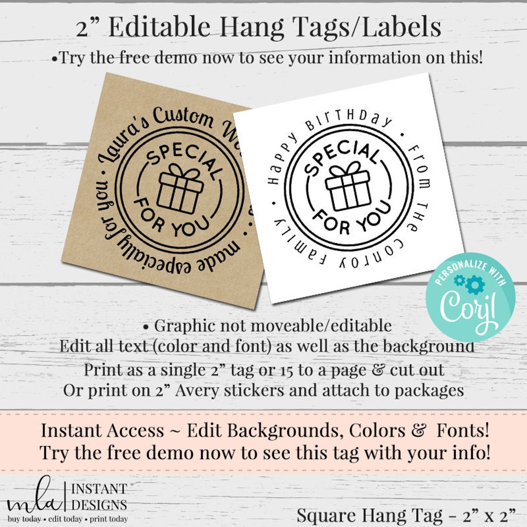 Editable Tag Label DIY Label Square Label Template DIY - Etsy