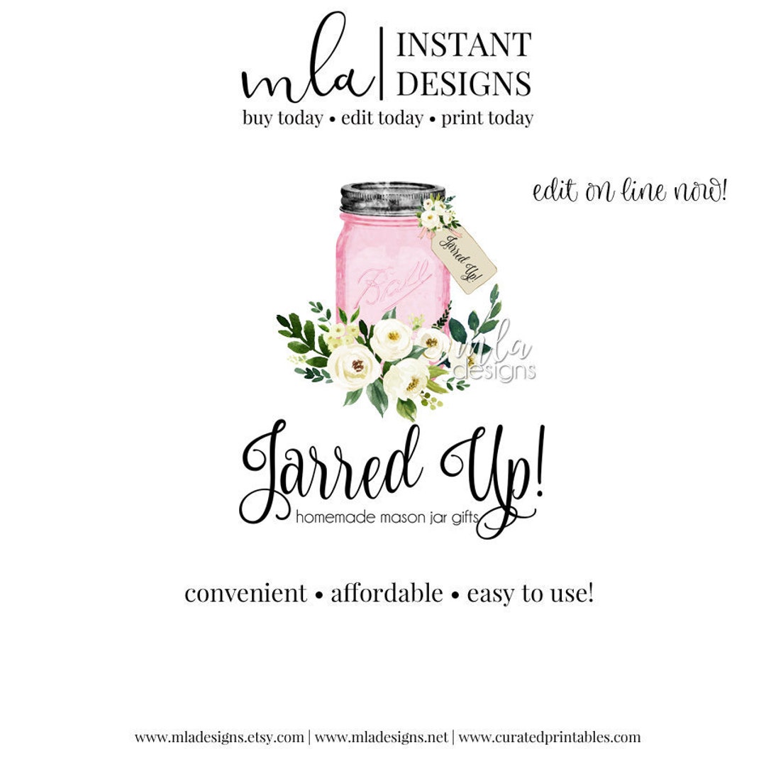 Editable Logo Template, DIY Mason Jar Logo, Watercolor Logo, Boutique Logo, DIY Logo Template ...
