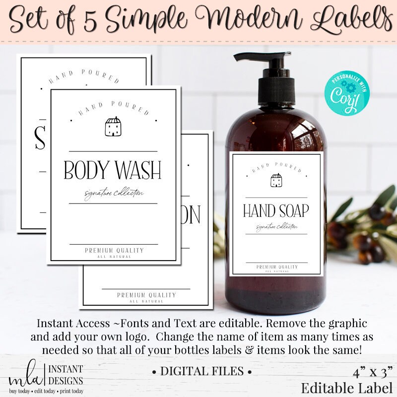 Editable Kitchen Bathroom Labels, DIY Product Label, Modern Farmhouse Label, DIY Label, Product Label, Editable Jar Labels, 4 x 3