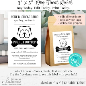 Dog Treat Label, DIY Product Label, Rectangular Label Template, DIY Sticker, DIY Pet Label, Dog Treat Sticker, 3 x 5 Editable Label