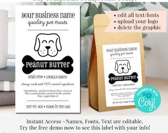 Dog Treat Label, DIY Product Label, Rectangular Label Template, DIY Sticker, DIY Pet Label, Dog Treat Sticker, 3 x 5 Editable Label