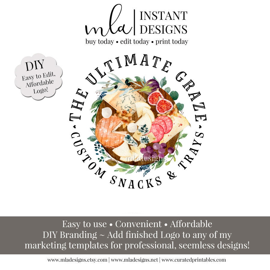 Charcuterie Logo - Editable Catering Logo, DIY Picinic Logo, Chef Logo, Premade Logo, Editable Logo, Party Logo, Charcuterie Board Logo