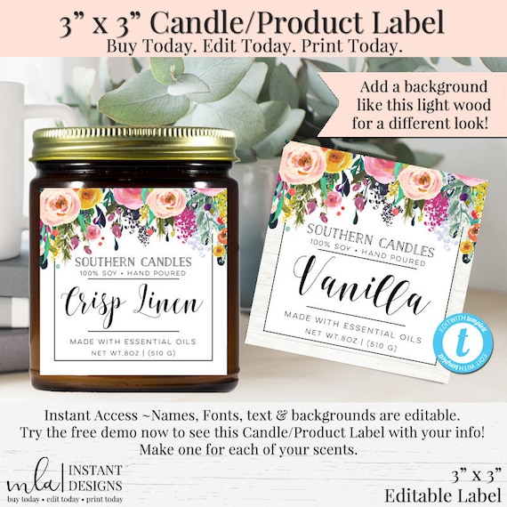 2 Inch Square Labels Editable Labels DIY labels Candle Labels DIY Candle Labels Product Labels Editbale Product Labels Product Label