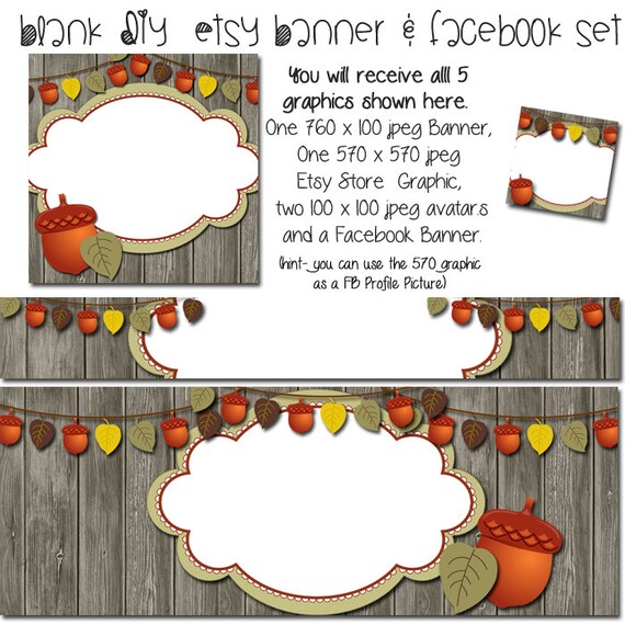 Acron Blank Etsy Banner And Facebook Set Acorns Customize Etsy