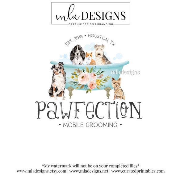 Pet Groomer Logo Dog Grooming Logo Bath Logo Design Etsy