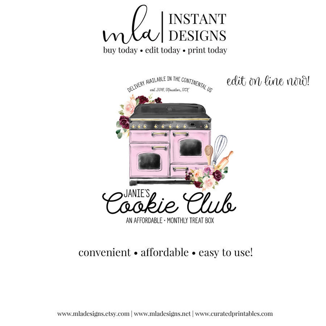 DIY Oven Logo Template DIY Baking Logo Watercolor Logo Etsy