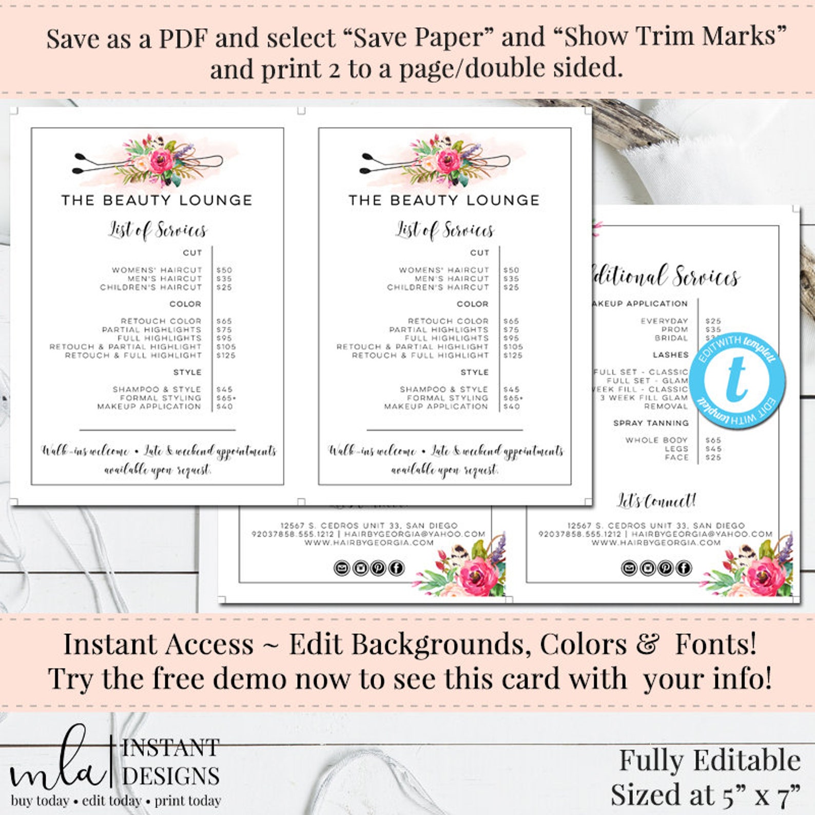 Hair Stylist Editable Price List DIY Price List Customizable Etsy
