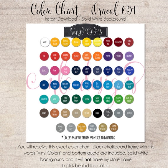 Oracal Vinyl Color Chart