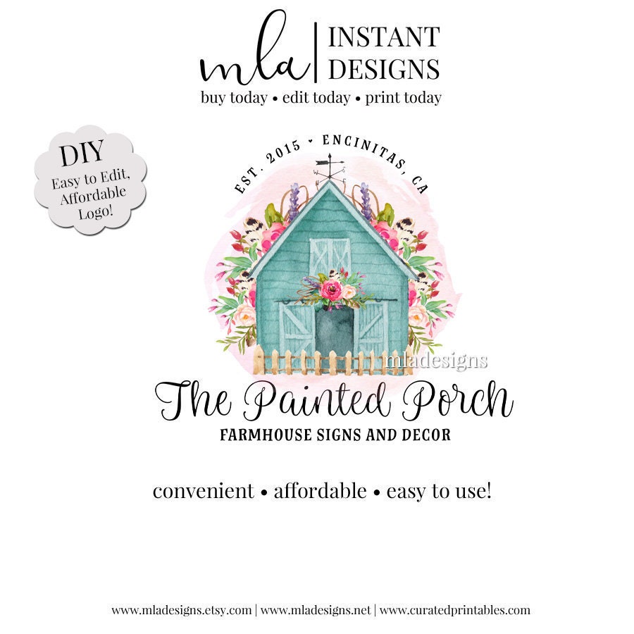 DIY barn Logo - Editable Farm House Logo, Boutique Logo, House Logo, Premade Logo, Editable Premade Logo, Editbale Barn Logo, Farmhouse Logo