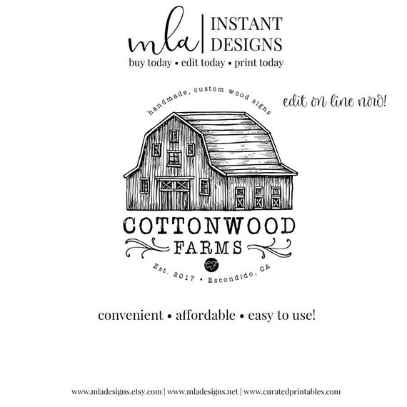 Diy Farmhouse Logo Diy Barn Logo Editable Barn Logo Etsy