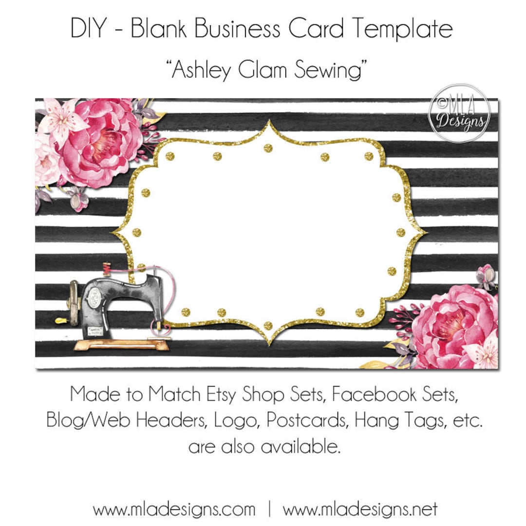 DYI Blank Business Card Template Ashley Glam Made to Match  Sets and  Facebook Covers, Business Card Template, Made to Match 