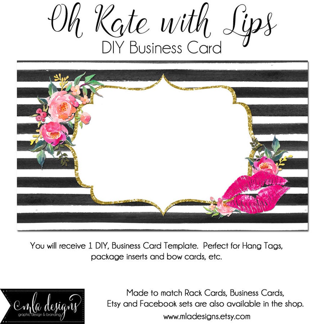 DYI Blank Business Card Template Oh Kate With Lips Made to - Etsy Denmark