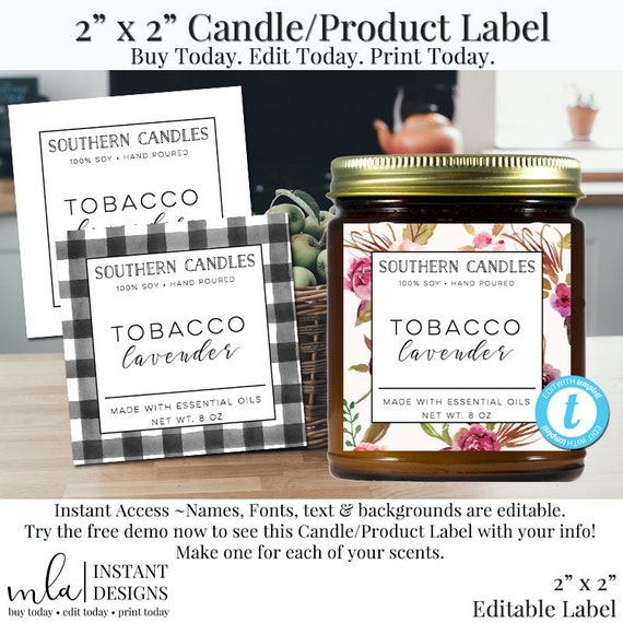 2 Inch Square Labels Editable Labels DIY labels Candle Labels DIY Candle Labels Product Labels Editbale Product Labels Product Label
