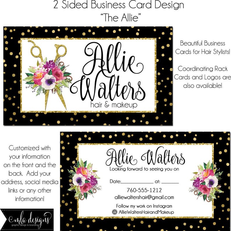 Hair Stylist Business Card Business Card 2 Sided Watercolor Etsy