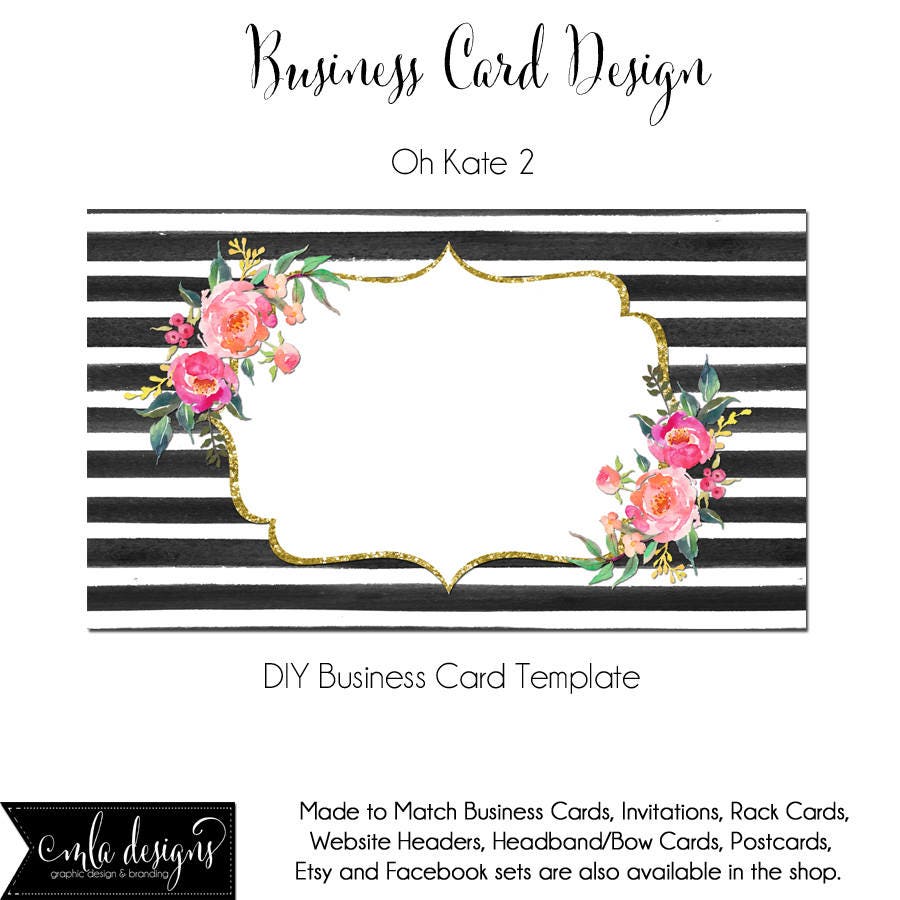 Floral Watercolor Business Card, DYI Blank Business Card Template Oh Kate,  Made to Match  Sets and Facebook Covers, Business Card 