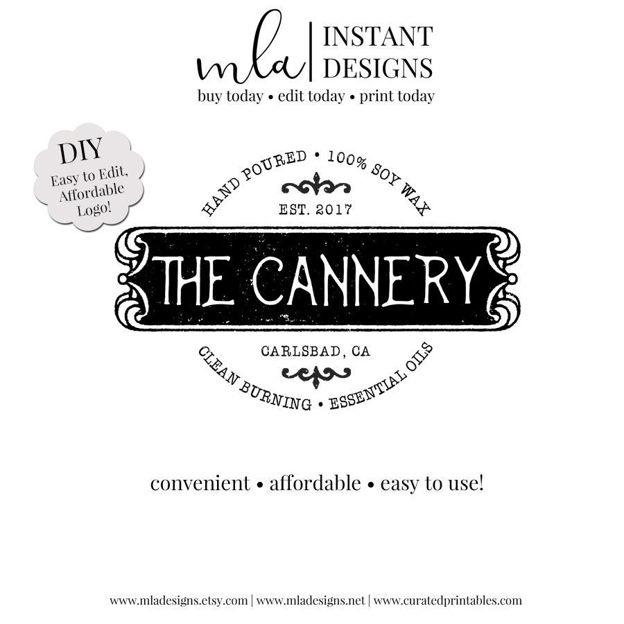 Editable Round Logo Template, DIY Round Logo - Vintage Logo, Logo Stamp, Candle Logo, Premade Logo, Editable Premade Logo, Painter Logo