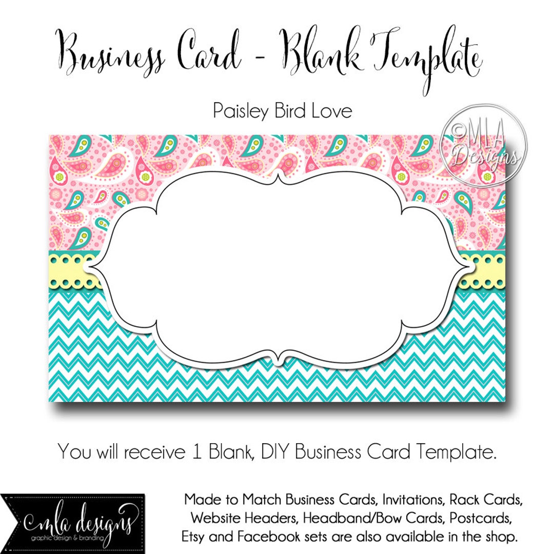 DYI Blank Business Card Template Paisley Bird Love Made to Match  Sets  and Facebook Covers, Business Card Template, Made to Match 