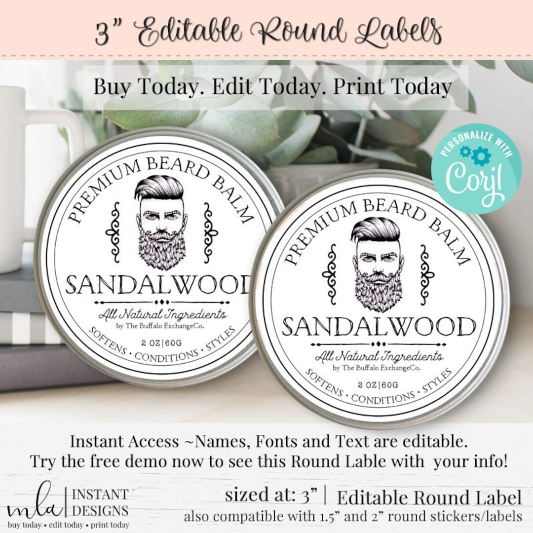 Editable Beard Balm Label, DIY Round Label, Vintage Label Template, DIY