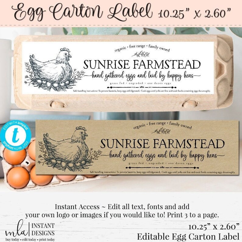 Egg Carton Label, Editable Egg Carton Label, DIY Farm Label, Customizable Label, Chicken Coop Label, Chicken Label, DIY Sticker image 1