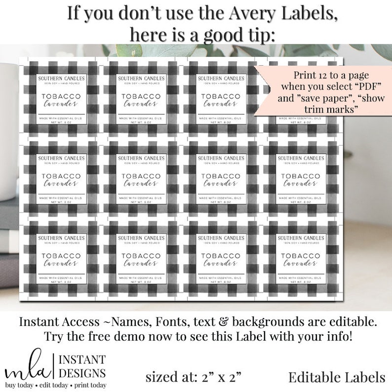 2 Inch Square Labels Editable Labels DIY labels Candle Labels DIY Candle Labels Product Labels Editbale Product Labels Product Label