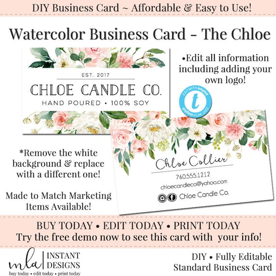 Editable Business Card Diy Business Card Business Card Etsy