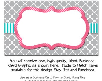 DYI Blank Business Card Template - Grey Moraccan with Pink & Teal - Made to Match Etsy Sets and Facebook Timeline Covers