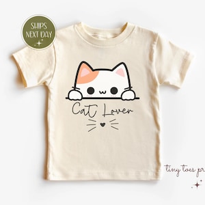 Cute Peeking Cat Toddler Shirt, Baby Kitty Cat Lover, Kid Pet Owner Gift, Natural Boho Toddler & Youth Tee, Kitten Lover Toddler T-Shirt