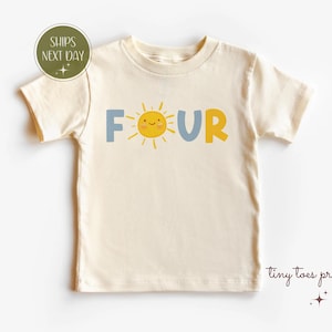 Fourth Birthday Toddler Sun Shirt, 4th Birthday Kid&#39;s Tee, Birthday Party Theme, Boho Natural Toddler, Sun Youth Tee