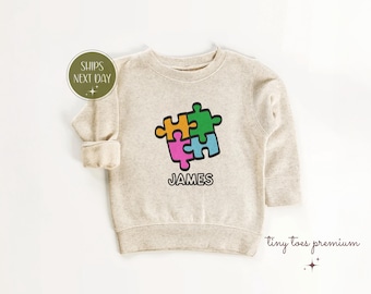 Personalized Puzzle Piece Toddler Tee: Custom Name Autism Awareness Shirt