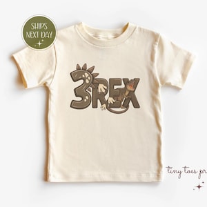 3rd Birthday T-Rex Shirt: Brown Dinosaur Party Tee