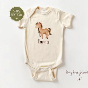 Personalized Horse Baby Onesie, Custom Baby Name Bodysuit, Farm Animal Baby Gift, Cute Horse Girl Shirt, Custom Toddler Farm Animal Outfit