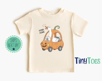 Funny Halloween Goose Shirt: Pumpkin Car Toddler Tee