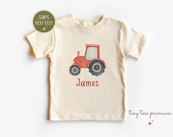 Camiseta de tractor roja personalizada: regalo de cumpleaños de granja