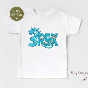 Blue T-Rex 3rd Birthday Shirt: Boys Dinosaur Party Tee