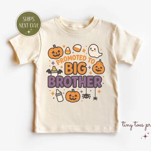 Camiseta de Halloween para niños &quot;Ascendido a Gran Hermano&quot;, camiseta de Halloween para niños pequeños, camiseta de Halloween para bebés, camiseta de anuncio de embarazo, camiseta de revelación de bebé
