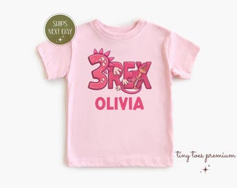 Personalized Girls Dinosaur Shirt: Custom Natural Toddler Tee