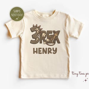 Personalized 3 Rex Dinosaur Birthday Shirt: Brown Boys 3rd Birthday Tee