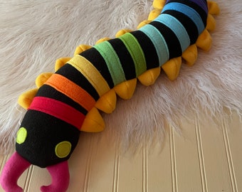 Rainbow Centipede Plush, Centipede Toy, Plush Bug, Plush Insect, Centipede Stuffie