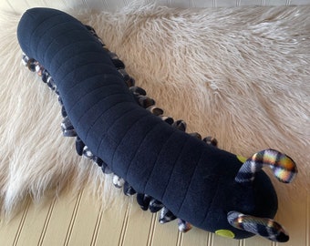 Navy Plaid Millipede Plush, Millipede Toy, Plush Bug, Plush Insect