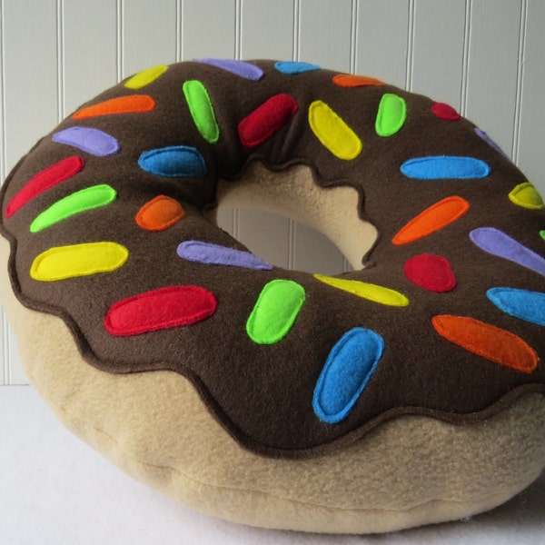 16" Rainbow Chocolate Frosted Doughnut Pillow