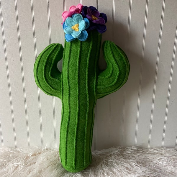 Blooming Cactus Pillow, Saguaro, Plush Cactus