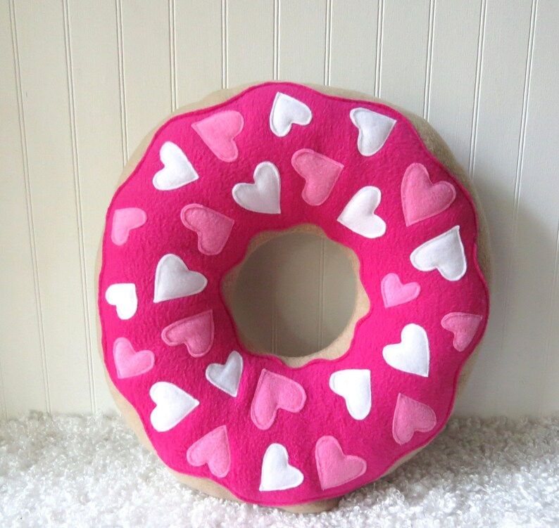 Valentine Doughnut Pillow Pink Frosted Heart Donut Etsy