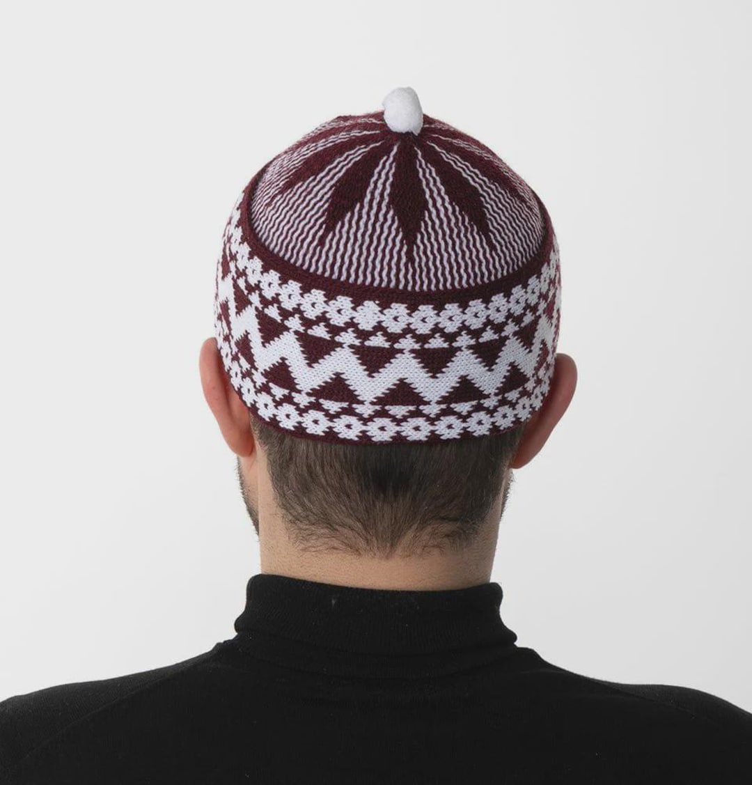 Zigzag Haji Wool Men Cap Beanie Islamic Prayer Hat Topi Kufi With